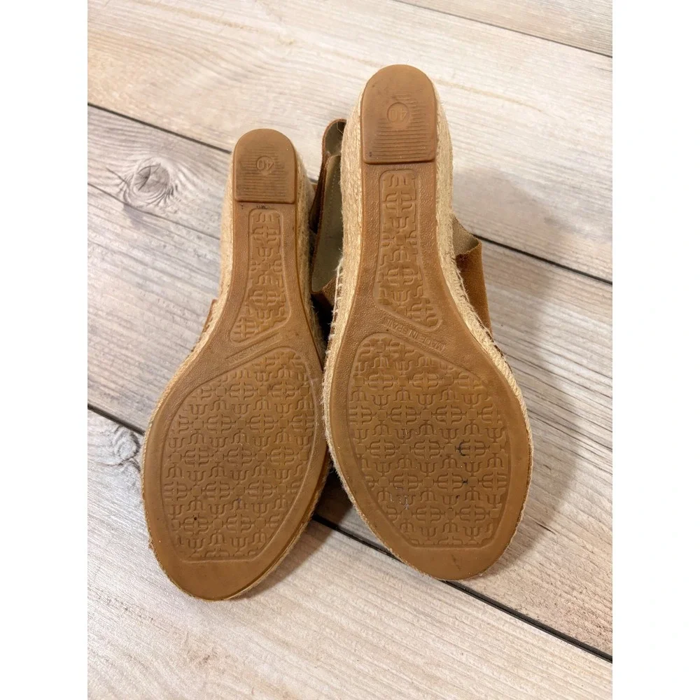 Maypol Suede Leather Espadrille Wedges Women's‎ 40 Peep Toe Chic Vacation Casual